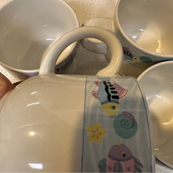 Vintage 1991 Vitromaster Sea Side Pattern Set of Four Coffee Mugs - Picture 11 of 14